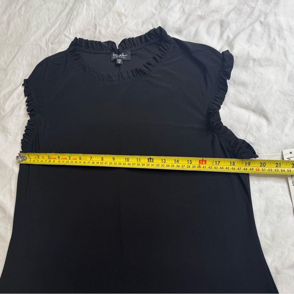 Nicole Miller New York 1X Black Ruffle Mock Neck Sleeveless A-Line Dress Stretch - Picture 10 of 12